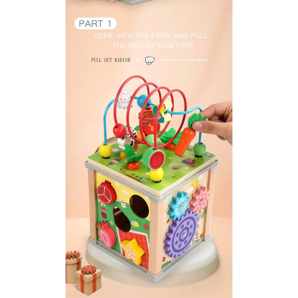 Montessori Wooden Children's Toys Multifunction Beaded Treasure Box Preschool Baby Building Blocks Early Education Kids Toys