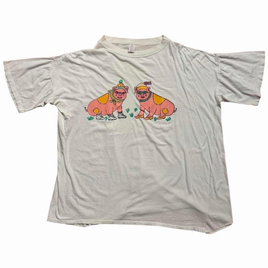 Vintage 90s Oversized Cute Graphic Piggy Pig Animal Nature Graphic Art T-shirt
