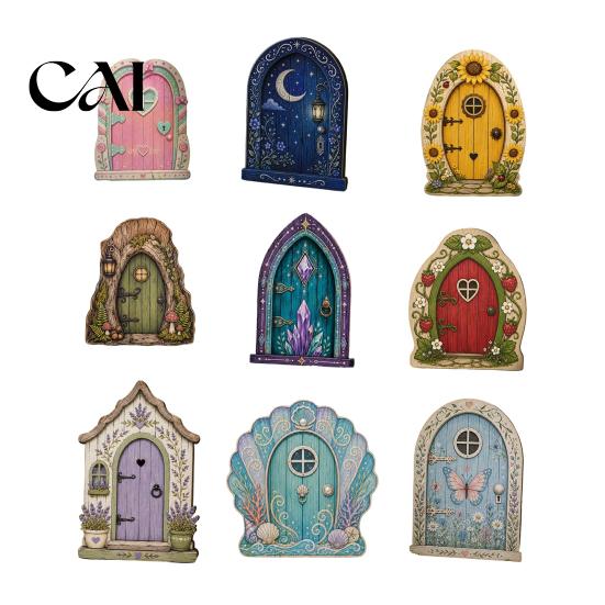 Durable Fairy Door for Garden Mini Wooden Door, 2D Flat Miniature Unique House Gate DIY Craft, Dollhouse Accessory, Wall Terrarium Decor Festive