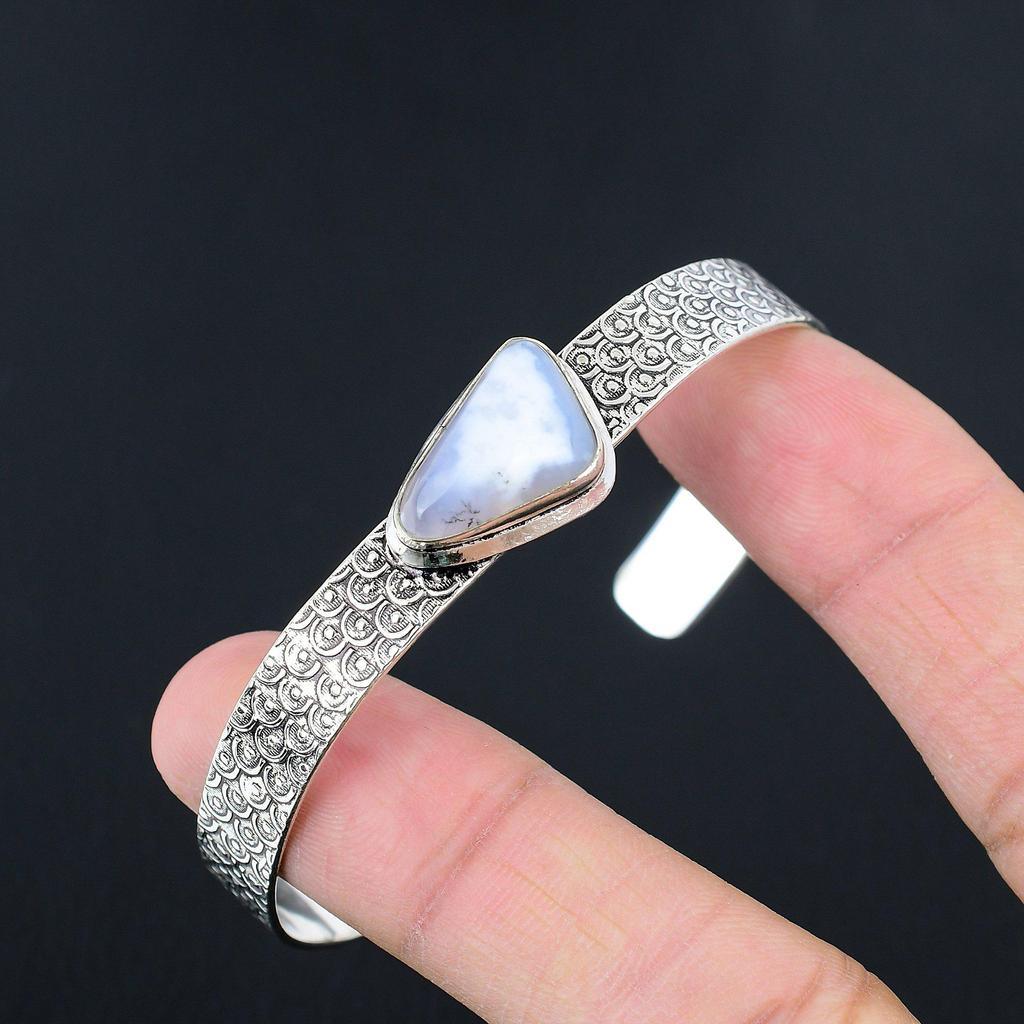Sisters Day Sale Sterling Silver Trillion Natural Dendrite Opal Boho Wife Bangle