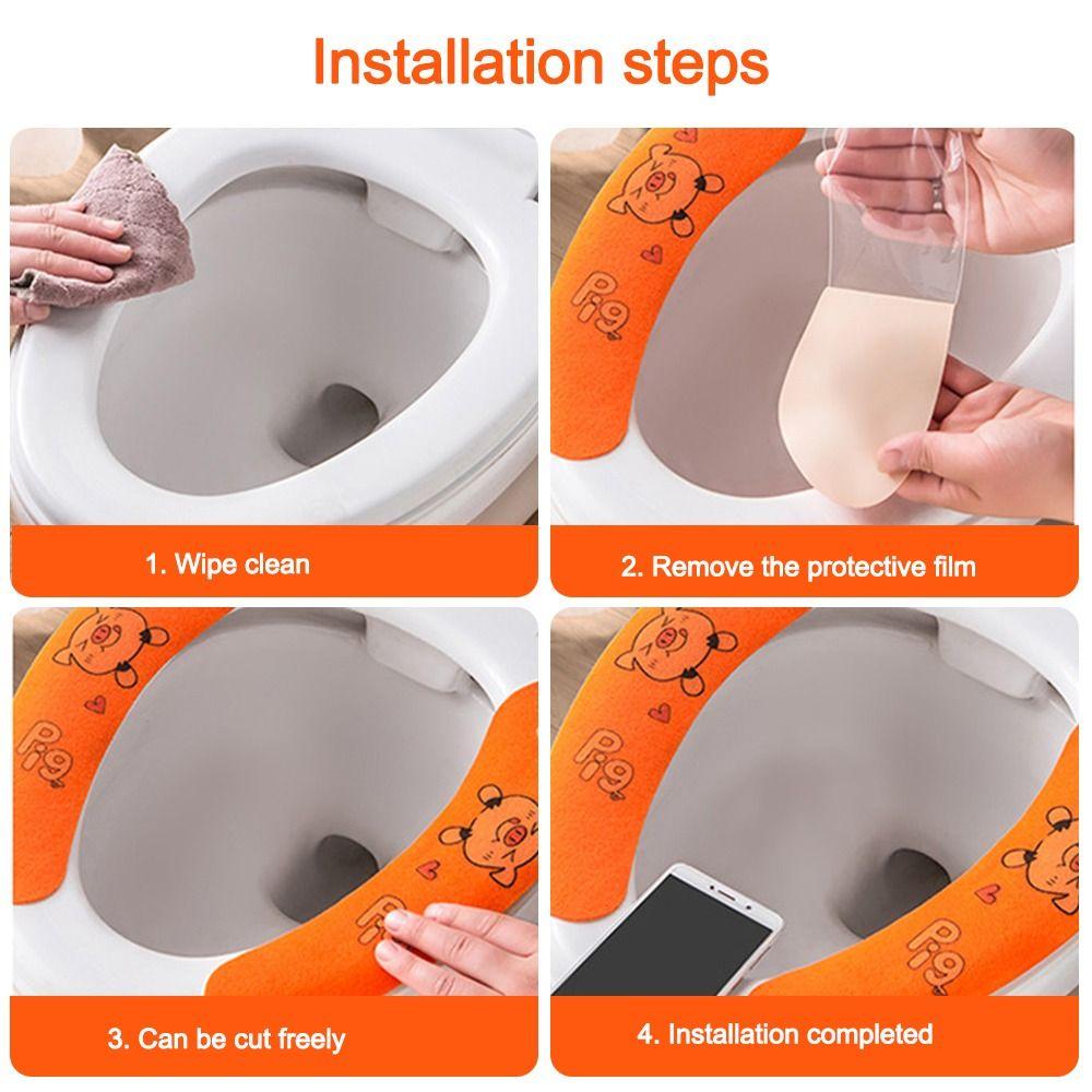Universal Toilet Seat Cover Soft Warmer Toilet Pad Cushion Cartoon Washable Toilet Sticky Seat Pad Four Seasons