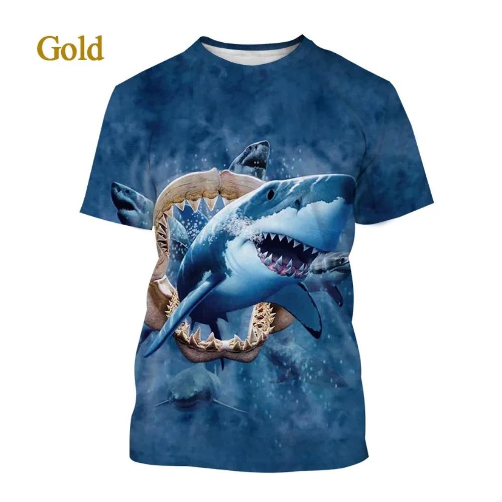 Children's T-shirt, Boys' Shark 3D Printed T-shirt, Summer Girls' T-shirt Top, Short Sleeved Children's Clothing, Round Neck Children's Clothing