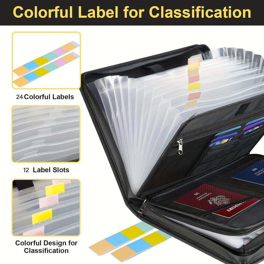 Accordion File Organizer with Labels - Portable Expanding Folder for Business Use