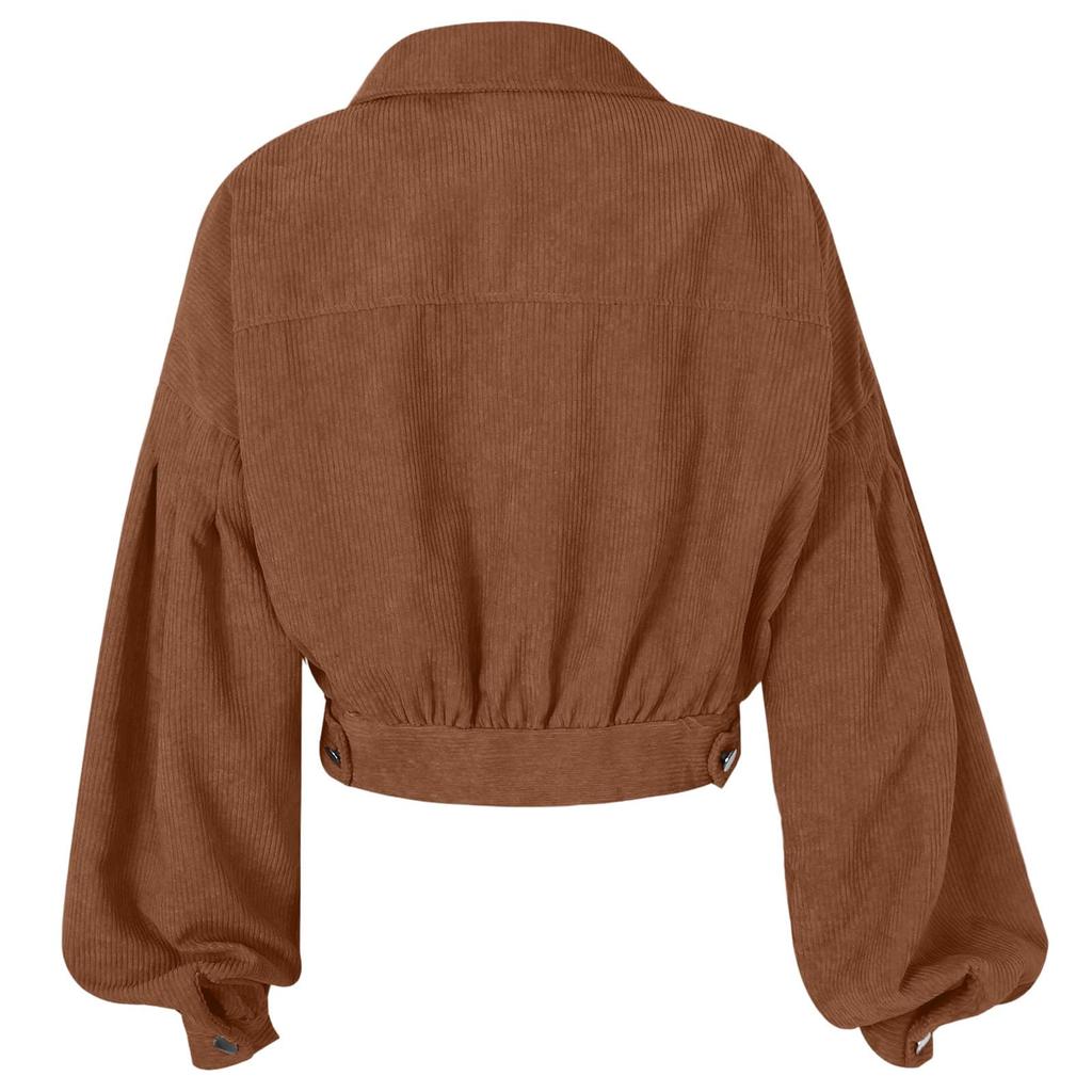 Damen-Cordjacke mit Reverskragen und Ärmeln, einreihiger Freizeitmantel für den Herbst
