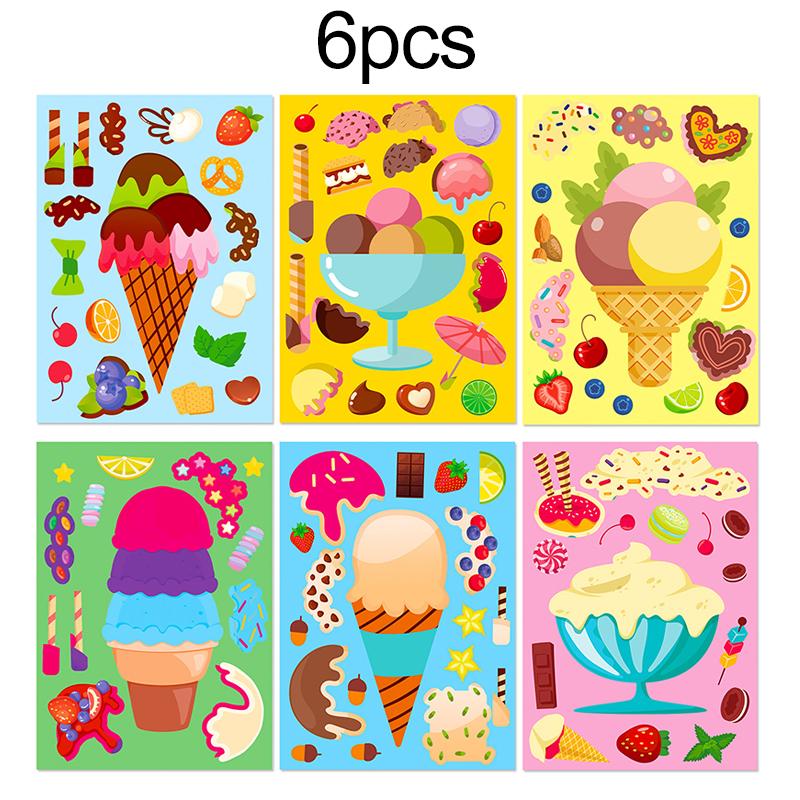 

6pcs/set Scrapbook Stickers Make Ice Cream Sticker Sheets Children Handmade Sticker DIY Cartoon Puzzle Stickers Kids Gifts TMZ