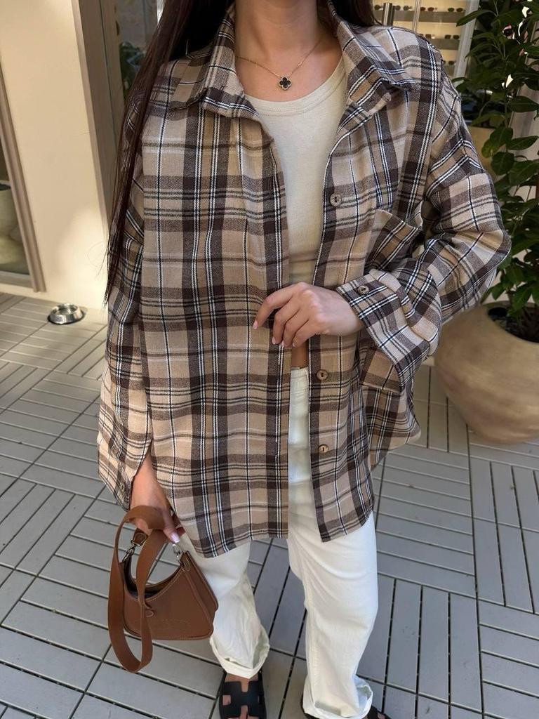 2025 Women's Long Sleeve Plaid Flannel Shirt - Preppy Style, Plus Size, Casual Coat