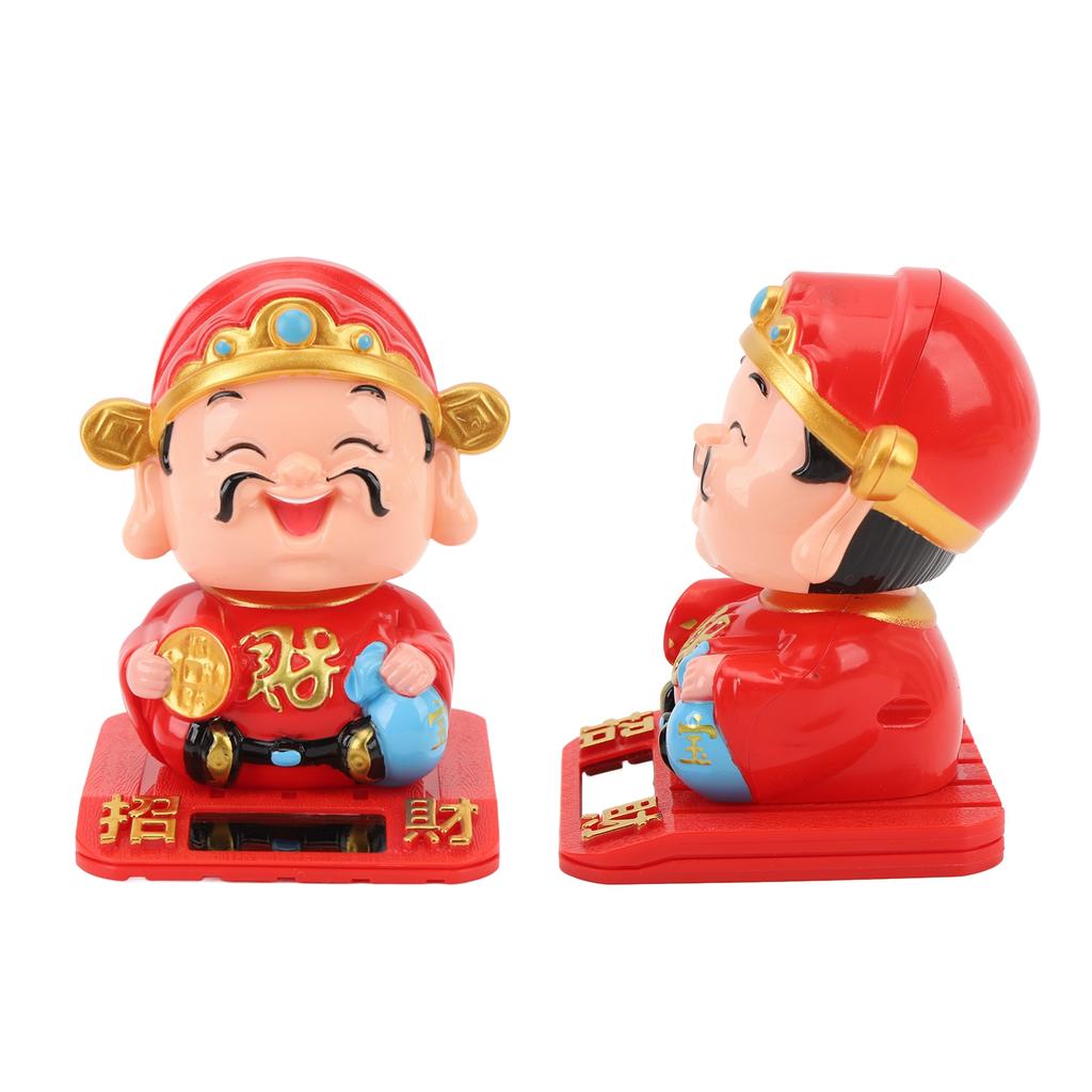 Cai Shen Statue Light Sensing Automatic Nodding Cai Shen Figurine for Car Dashboard Hotel