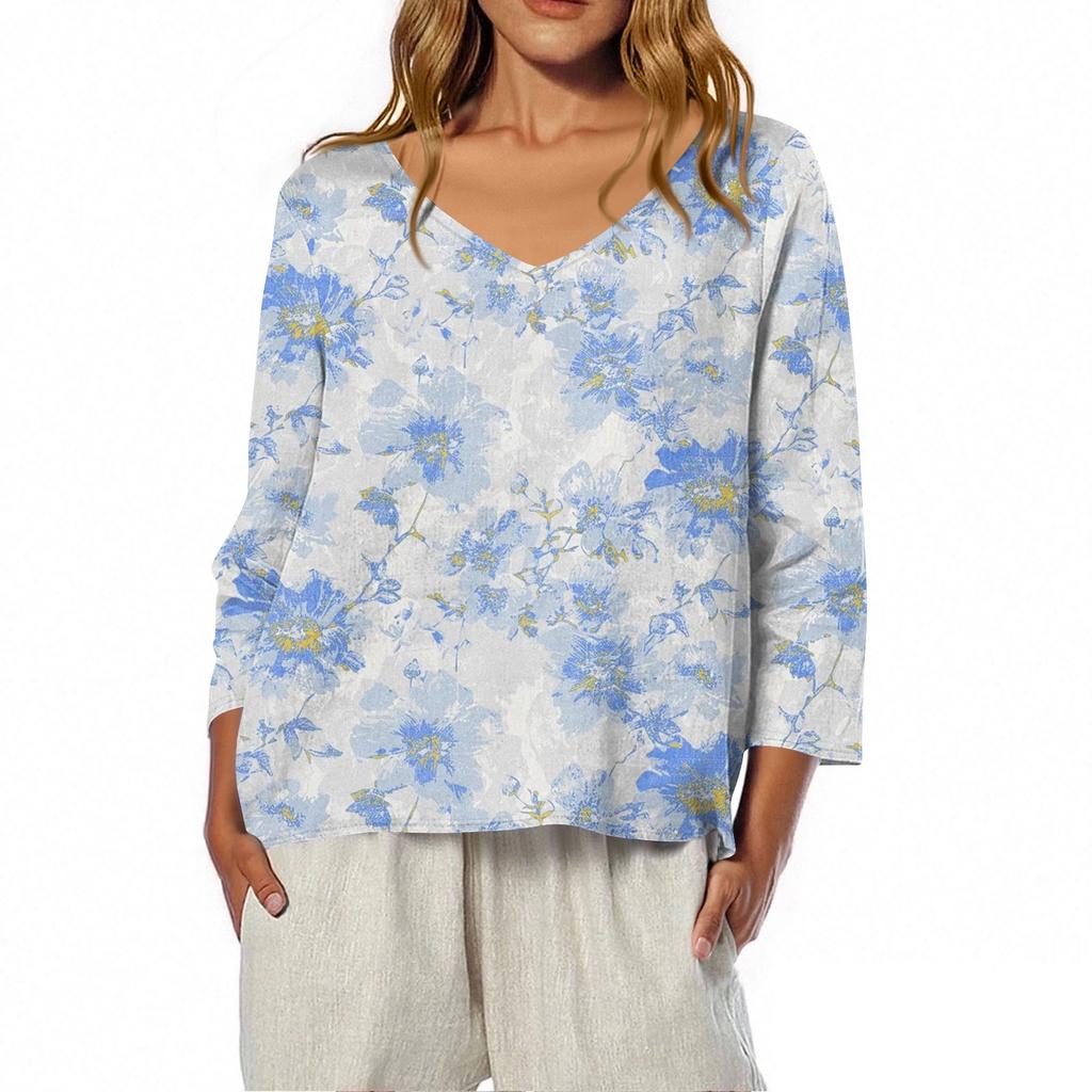 3/4 Length Sleeve Womens Tops Summer Trendy  V-Neck Blouses Dressy Casual  T-Shirt Summer Outfits Beach Vacation