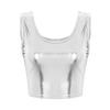 Fashion Women's Shiny Leather Metallic Sleeveless Scoop Neck Crop Tank Tops