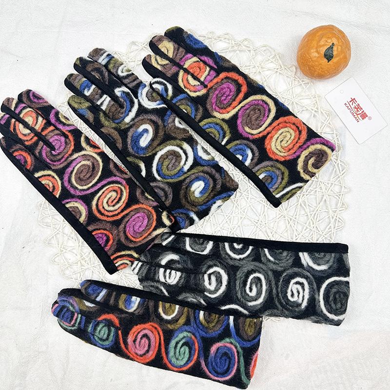 

Ethnic Style Gloves, Woolen Plush Warm Women S Cycling Touchscreen Gloves