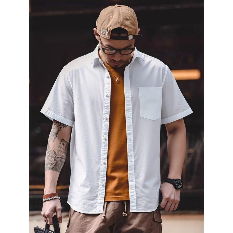 Foreign Trade Export to Domestic Sales Summer Cotton Casual White Shirt Men's Short Sleeve Outerwear New Japan fashion Cotton Shirt