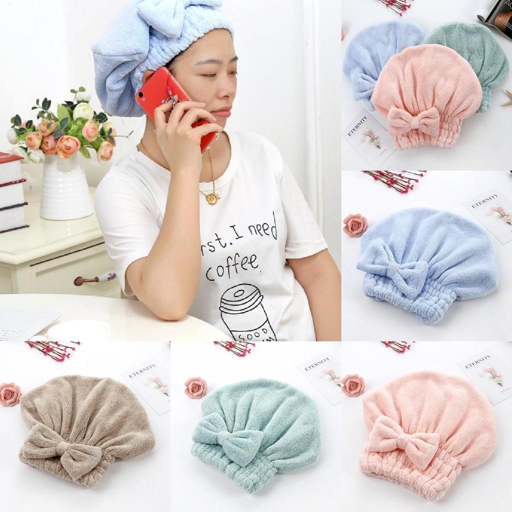 Bow Fleece Coral Solid Color Dry Hair Cap Bathroom Supplies Breathable Durable