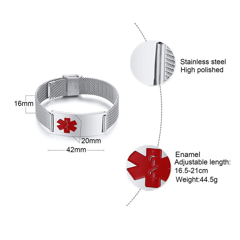 Medical ID Bracelets for Adults, Stainless Steel Bracelet,Waterproof Jewelry Gift