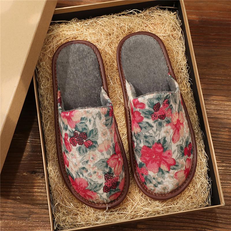 Winter garden cotton slippers fashion printing men's and women's warm fabrics non-slip rubber soft soles home cotton shoes