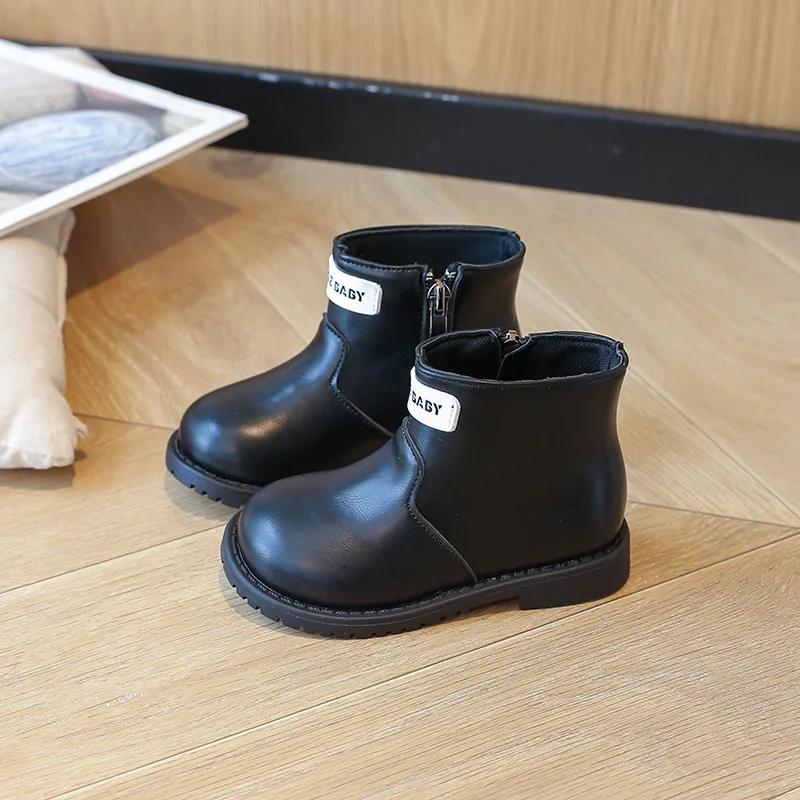 2024 Children Leather Shoes for Girls Autumn Winter New Fashion British Style Soft Bottom Anti-slippery Versatile Short Boots