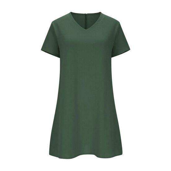 Summer Cotton Linen Dress for Women Casual Short Sleeve V Neck Mini T-Shirt Dress Loose A-line Short Sundress