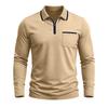Men Long Sleeve Polo Shirt Zipper Collar Casual Slim Fit Top with Patch Pocket and Contrast Trim for Daily Wear