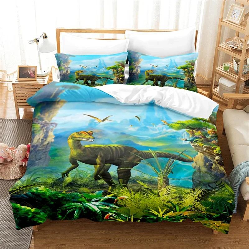 Dinosaur Duvet Cover Jurassic Age Tyrannosaurus Rex Bedding Set Twin King For Kids Boys Room Microfiber 3D Print Comforter Cover