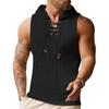 Summer Thin Casual Hooded Pure Color Lace-up Sleeveless Men's Tank Tops