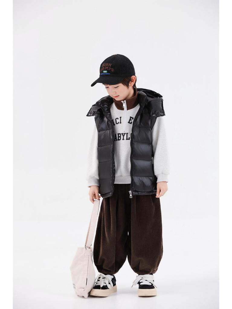2025 Autumn/Winter Kids' Solid Color Hooded Thick Duck Down Vest