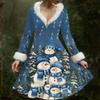 Women's Casual V-neck Christmas Print Plush Long-Sleeve Casual Dress