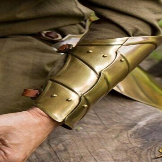 Medieval Arm Guard Wrist Armor Brass Finish Arm Guard Pair of Bracers (SCA LARP Replica Costume)