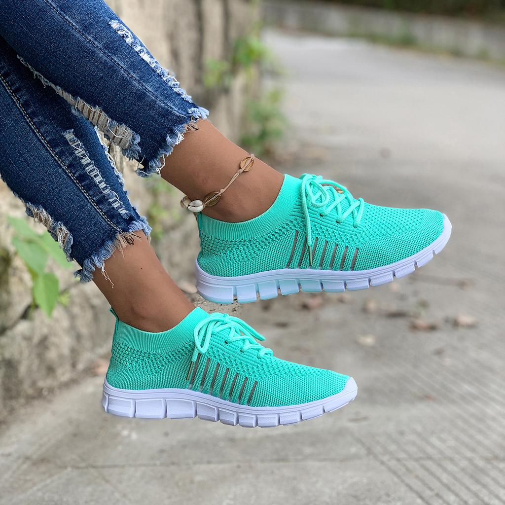 Women's Knit Lightweight Mesh Sneakers, Breathable Mesh Lace-Up Running Shoes, Women's Footwear