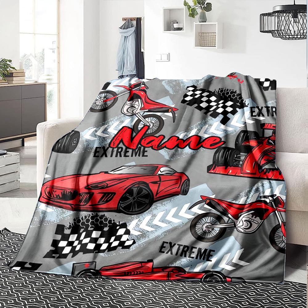 Custom Name Racing Theme Printed Blanket - Perfect for Couch, Bed, Travel & Outdoor Use | Machine Washable, Cozy & Durable.