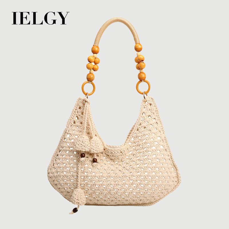IELGY Hollow Large-Capacity Woven Tote Bag All-Match Underarm Bag Vacation Style Beach Bag