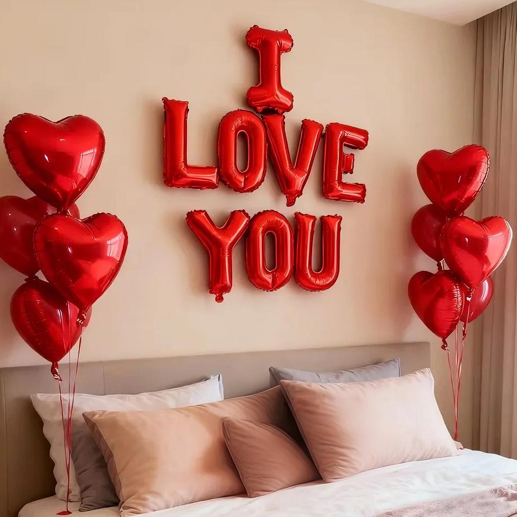 I Love You Balloons Kit Red Heart Balloon for Anniversary Wedding Marriage Decoration Party Supplies DIY Backdrop Setup Ornament