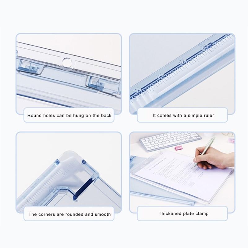 Acrylic Clipboard with Measuring Scale and Pen Clip 12.8x9In Standing Desk Clipboard Conference Writing Board for Office