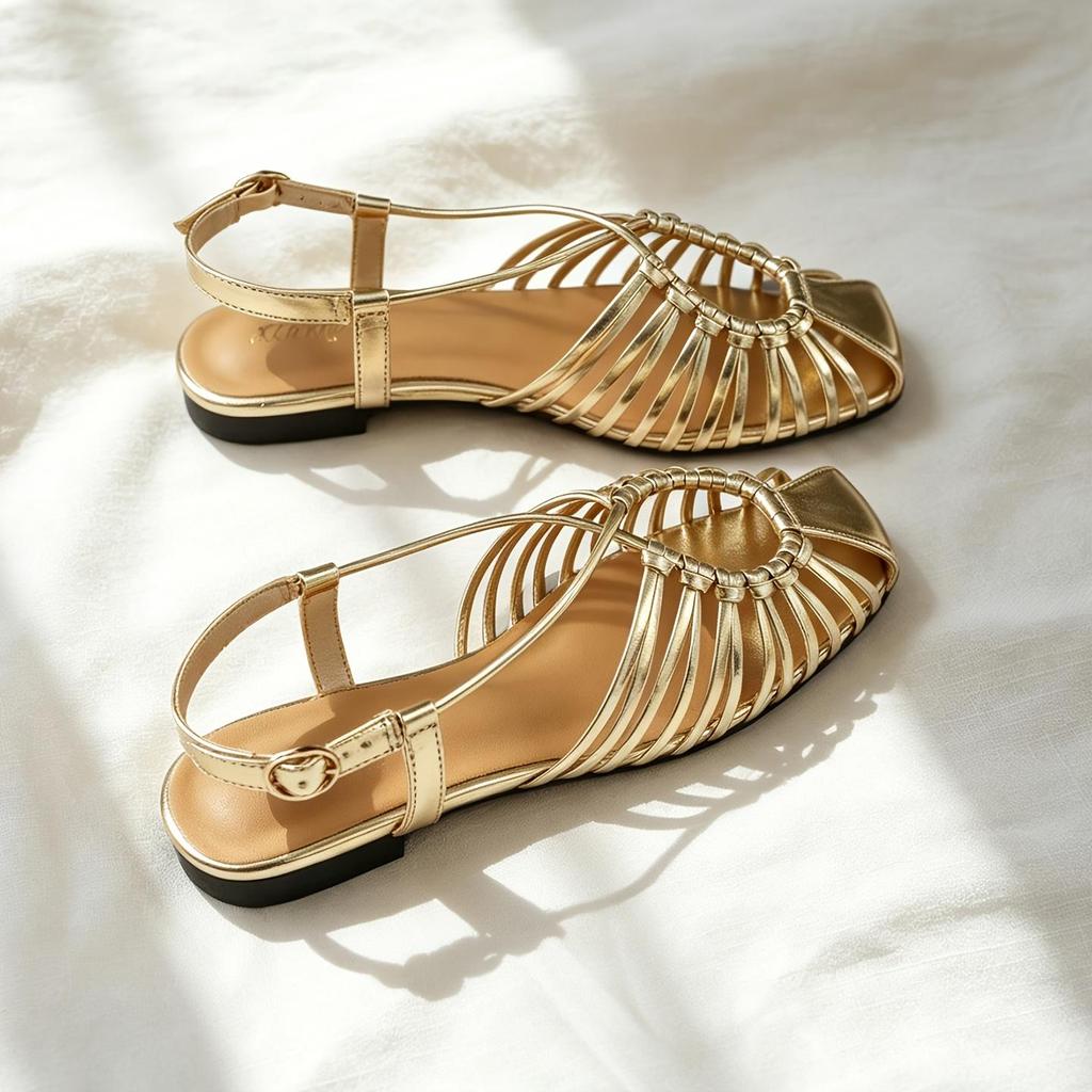 Elegant Roman Flat Sandals for Women, Summer Beach Vacation Style, Woven Thin Straps, Open Toe, Breathable And Comfortable Slippers, Women Shoes