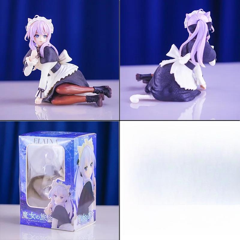 13CM Anime Elaina Figure Wandering Witch The Journey Black Cat Maid Dress Sitting Pose PVC Model Series Toys Gifts
