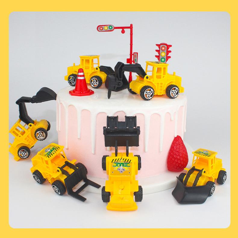 Construction Vehicle Toy Simulation Construction Vehicle Model Birthday Cake Ornament Play House Toy Excavator Set