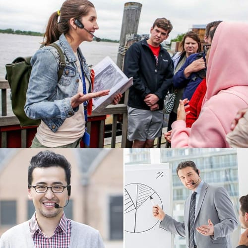 Oulou Wireless Microphone, UHF Headset Microphone with 50-meter Transmission Range, Auto-Pairing, Volume Control, Ear-Hook Type, Portable Stage Speake