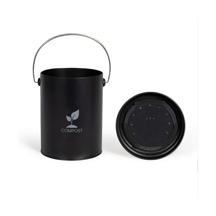 Seau à compost de cuisine - LIVOO - MES154N - 6 L - Ø18 cm - Hauteur 23 cm - Corps et couvercle en métal - Filtre charbon
