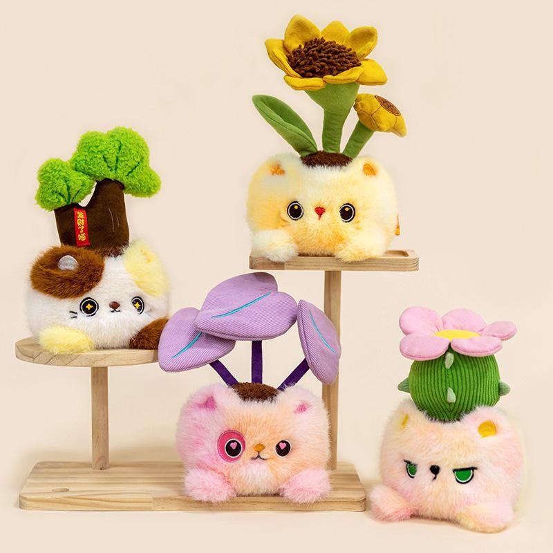 Cat Potted Plant Plush Toy - Cute Cartoon Green Ornament for Home, Office, or Children's Room Gift