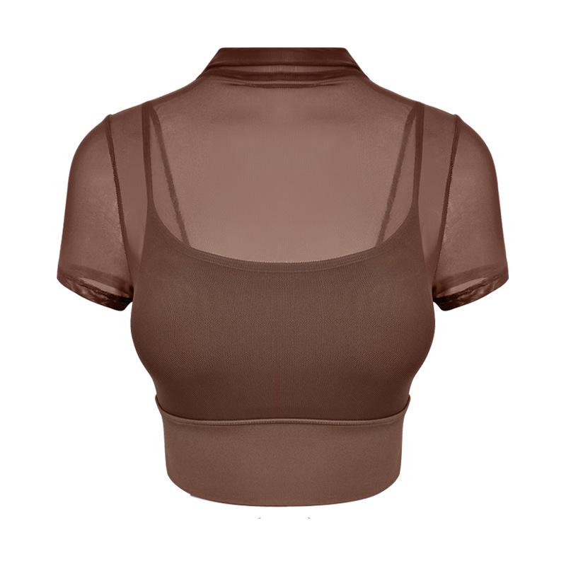 Women s Autumn/Winter Short Sleeve Mesh Yoga Top with Chest Pad for Running & Fitness XL