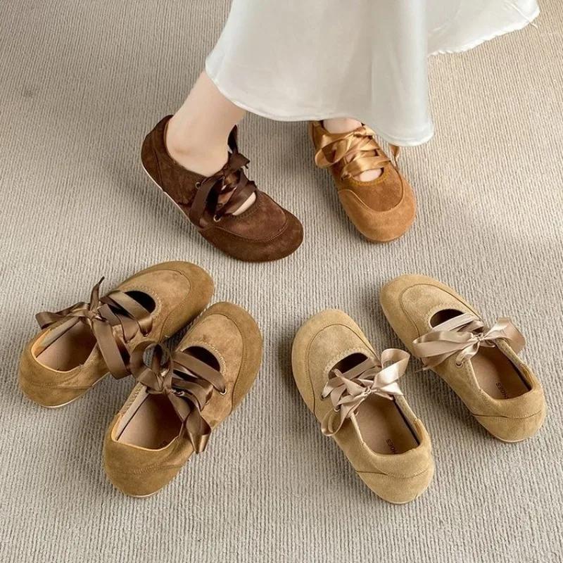 Flats Women's Sport Shoes Autumn 2025 Running Sneakers Woman Walking Lace Up Loafers Shoes Suede Casual New Zapatillas De Mujer