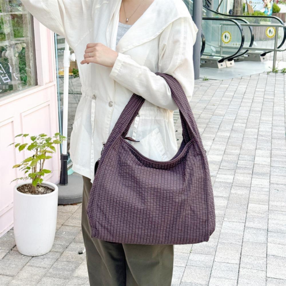 New Arrivals Open Run Unisex Lightweight Nylon Check Pattern Multi Pocket Tote