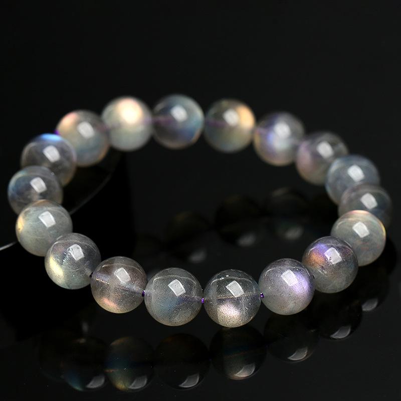 Hongchu Crystal Natural Purple Labradorite Bracelet Purple elongated gray moonstone bead bracelet