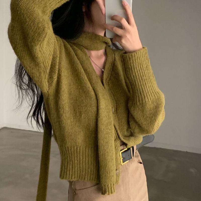 Elegantní Zimní Nové Retro Svetry s Dlouhým Rukávem a Výstřihem do V Dámská Móda Slim Fit Dlouhý Rukáv Dámské Svetrové Bundy Jednobarevné Ležérní Krátké Svetry 25530