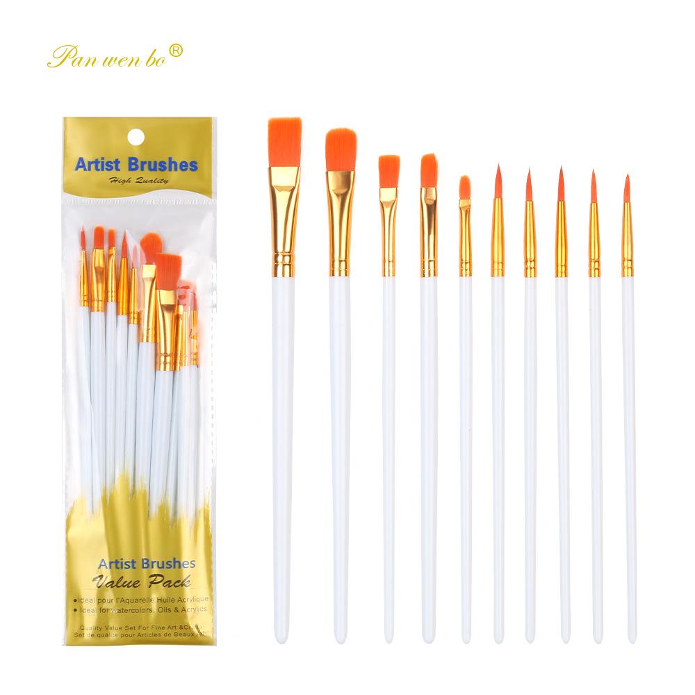 10-Piece Plastic Handle Oil Paint Brush Set for Students