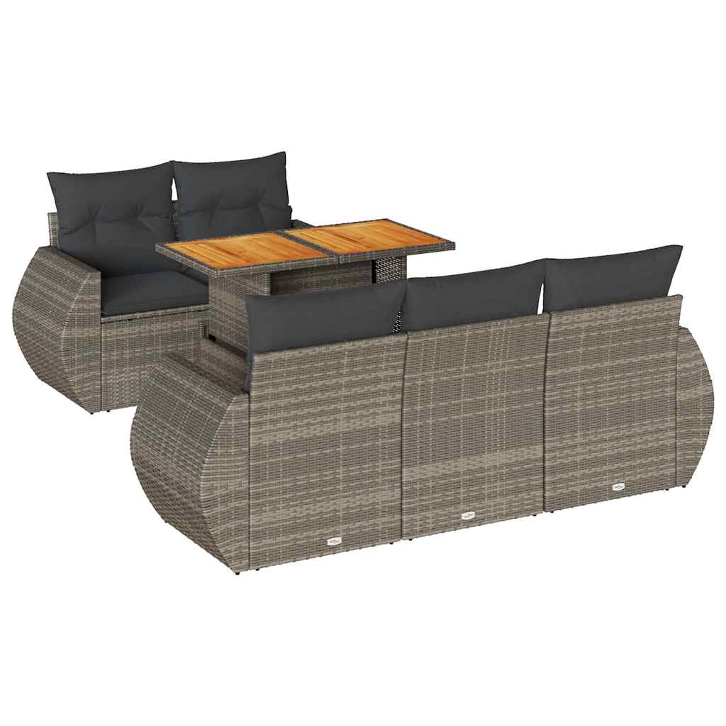 Vidaxl 6-Cz. Gartenmöbel-Set mit Kissen, Grau, Polyrattan