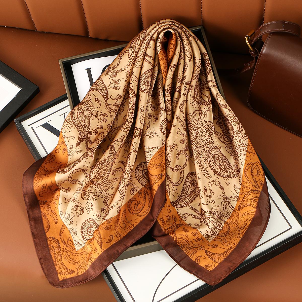 

70cm Paisley Printed Square Scarf For Women Muslim Satin Like Silk Hijab Headscarf Head Wraps Handkerchief Beach Shawls Headband