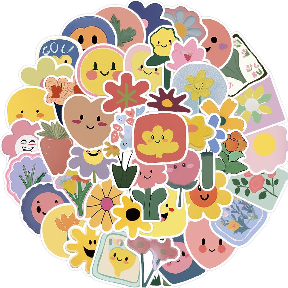 

50 Cartoon Little Flower Smiling Face Graffiti Stickers Personalized Decorative Guitar Notebook Suitcase DIY Waterproof