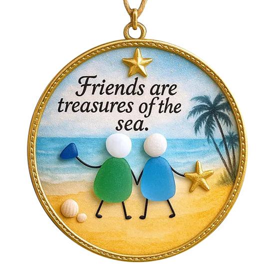 Friendship Sea Glass Christmas Ornament Round/Heart Shaped Friendship Keepsake for Best Friends Handmade Sea Glass Art Hanging Ornament
