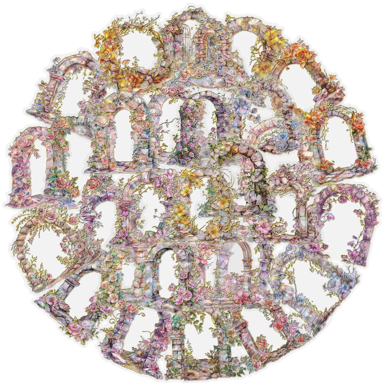 

30 листов бронзовых лазерных ПЭТ прозрачных наклеек с цветочной аркой высокой ценности, материал для ручного аккаунта, декоративная наклейка