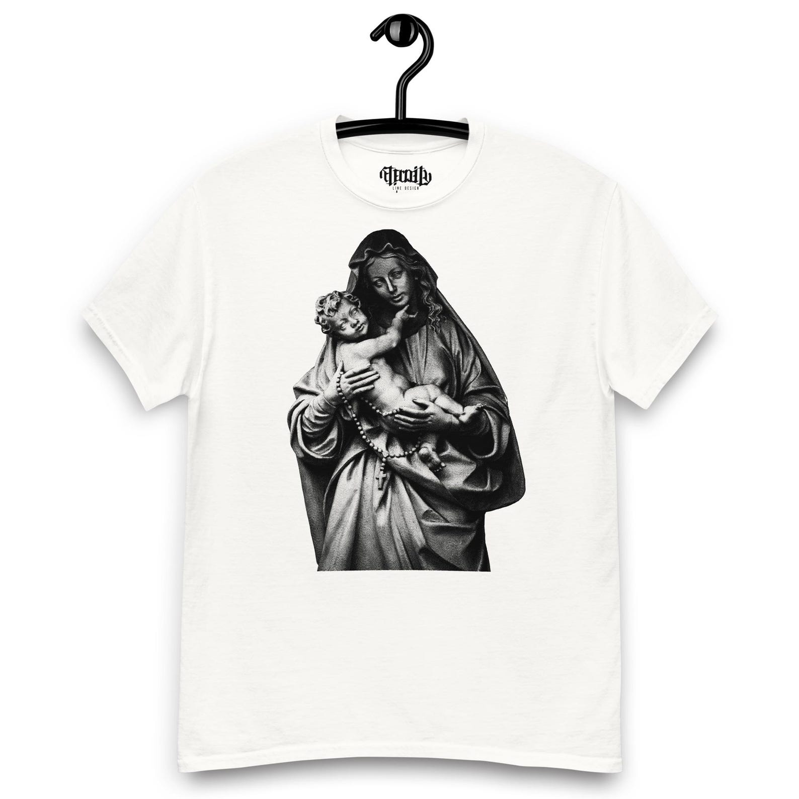 Virgin Mary & Child T-Shirt | Madonna Religious Art Tee | Sacred Christian Shirt | Unisex Natural or White | Faith Gift S
