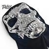 Full Head Black Scarf Mask Halloween Skull Mask, with Breathable Mesh Eyes Design, Mirror Texture Headscarf for Adults Party Props Face